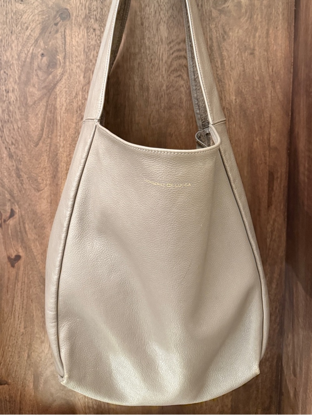 Monserat De Lucca Taupe Leather Hobo with Gold Logo